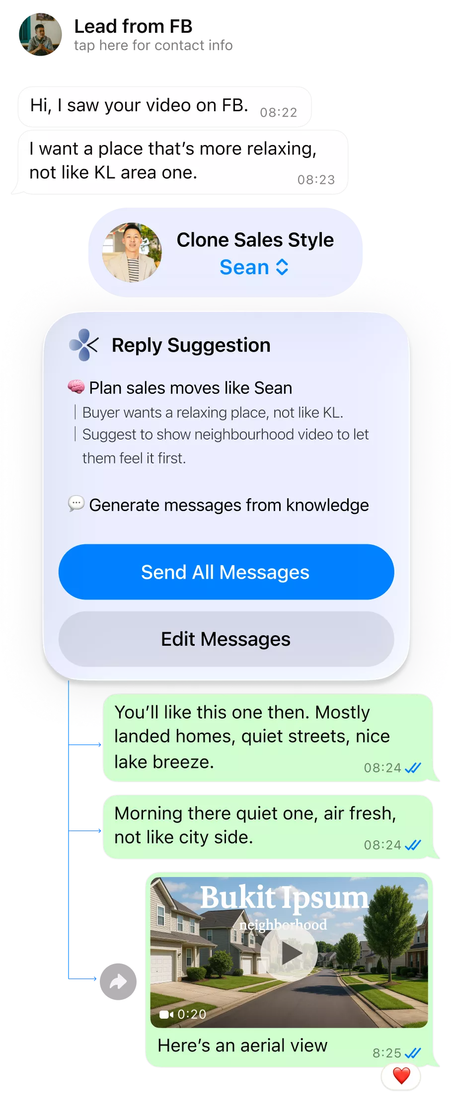 Real-time AI sales guidance providing instant message suggestions and responses for junior sales agents