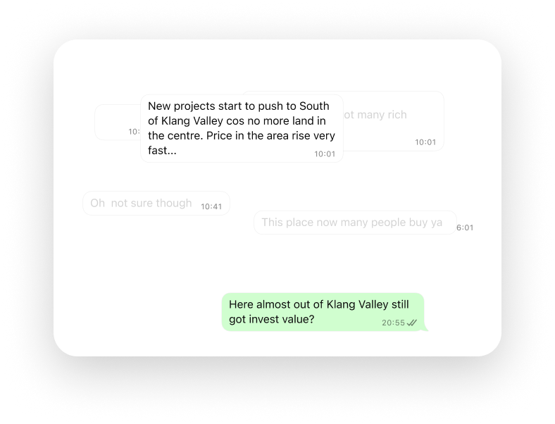 Buyer asks about investment value while senior angle sits buried in chats.
